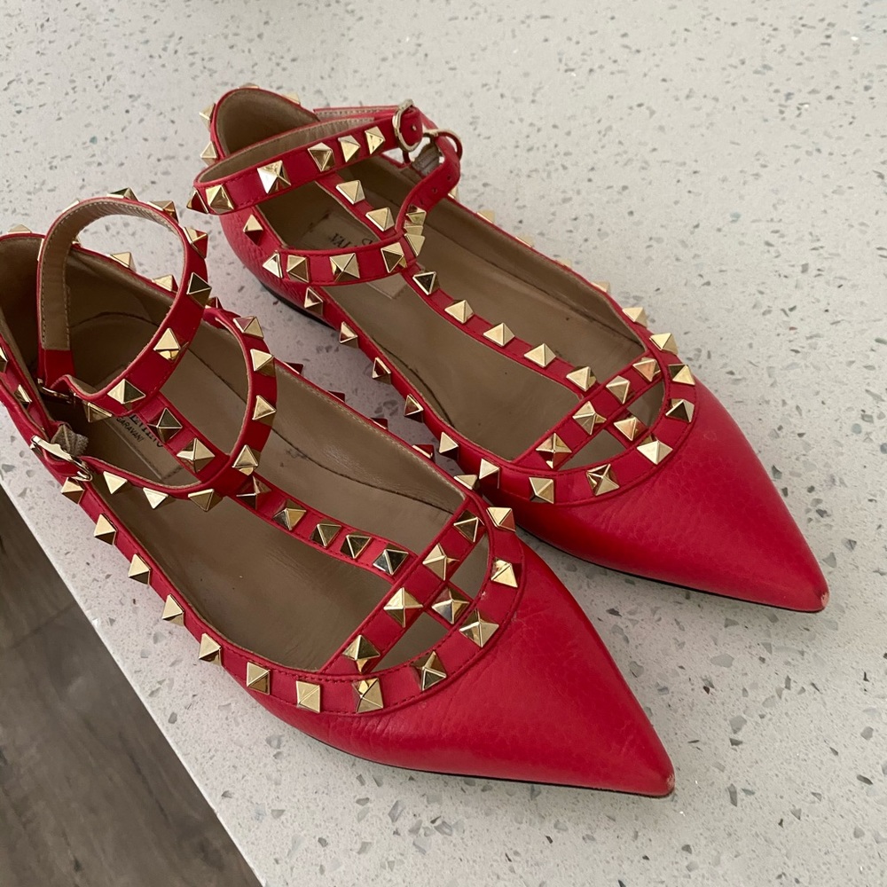 Used Valentino rockstud caged flats. Red. Sz 36.5 - Picture 8 of 10